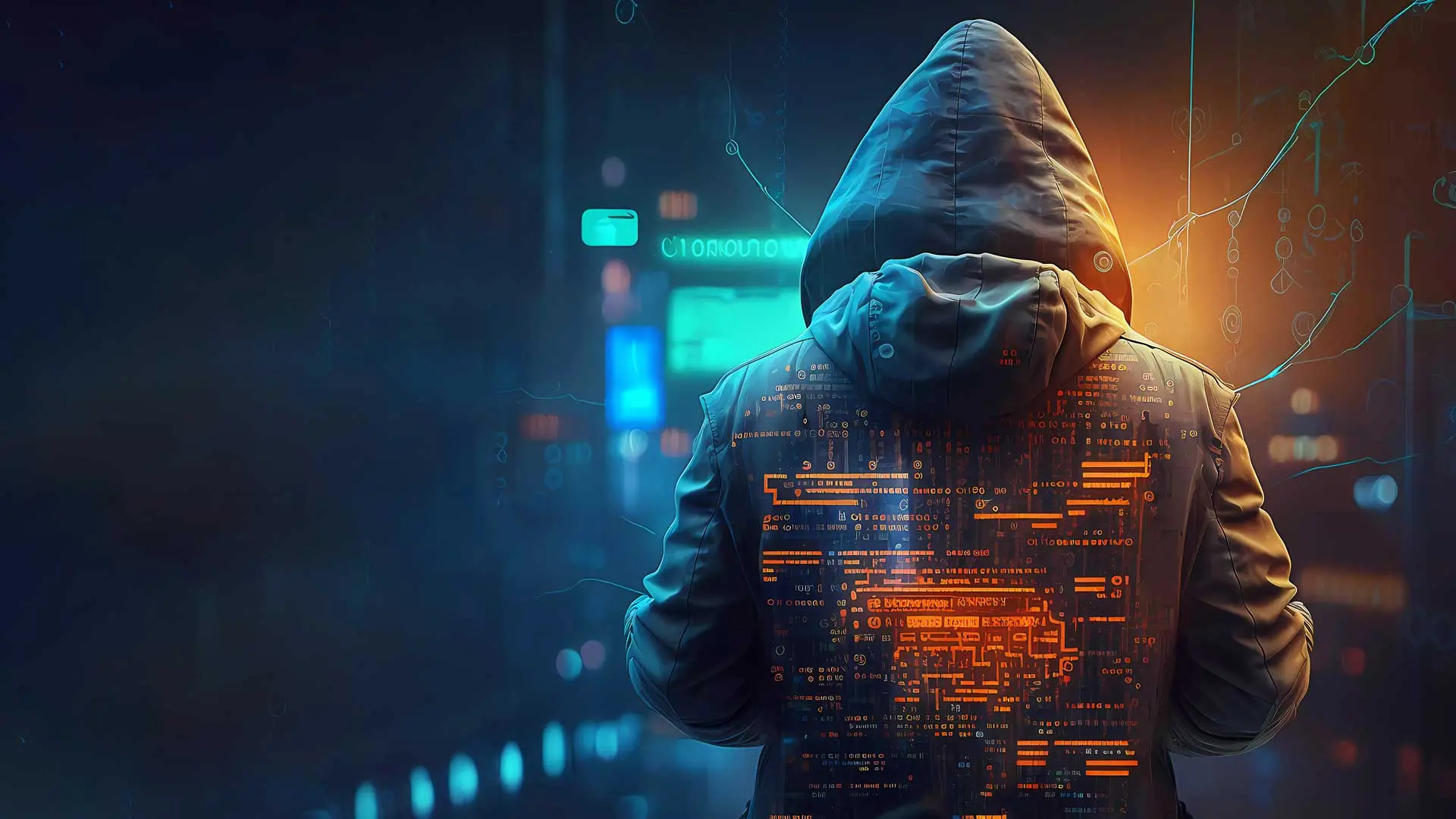 Bild: Hacker mit Hoody von hinten